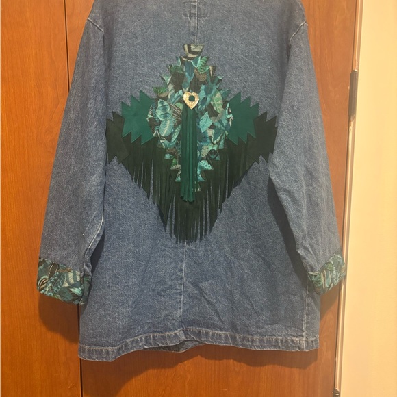 Vintage Denim Jacket with suede fringe patches and silver accent - Picture 5 of 9